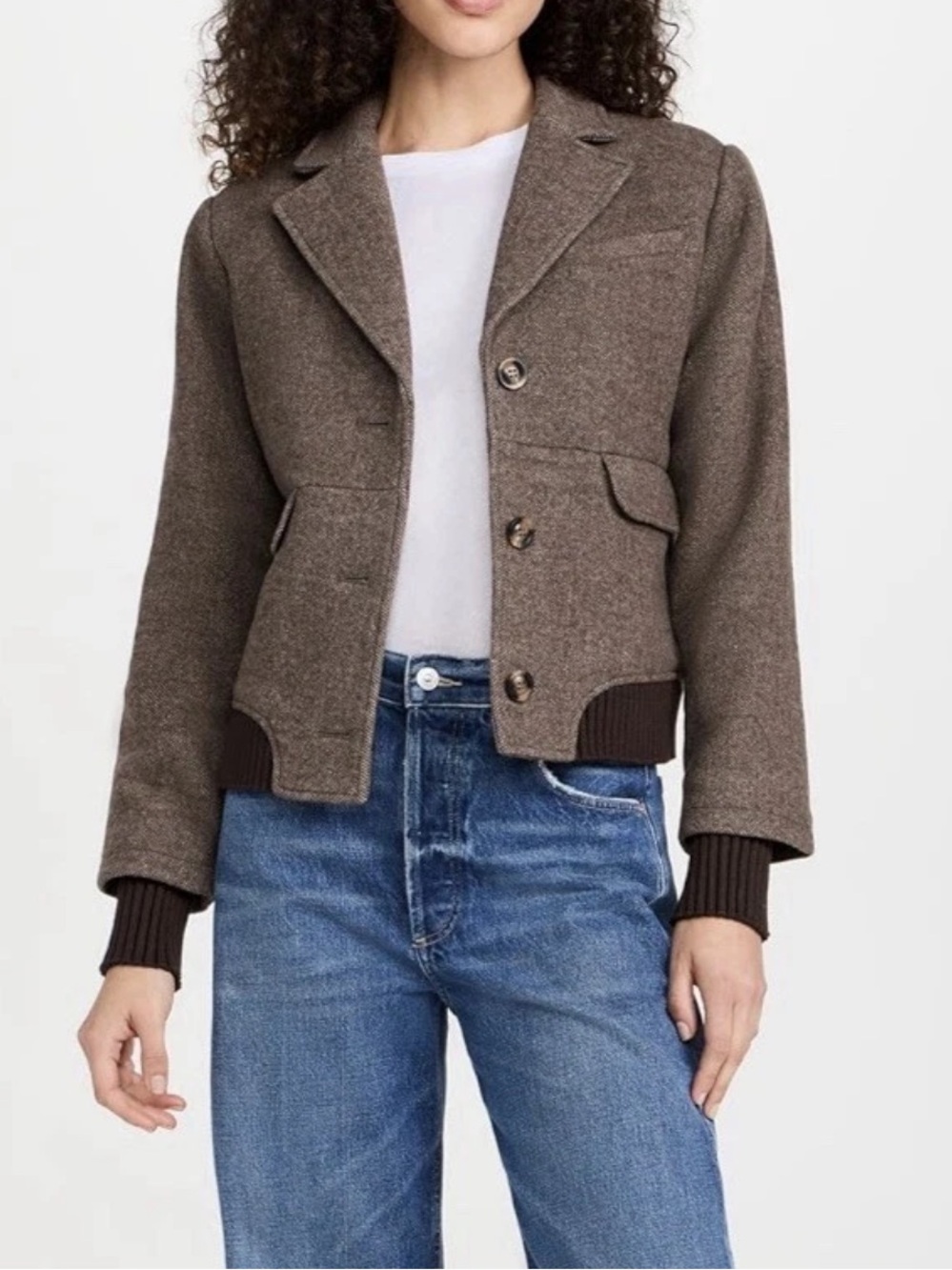 Favorite Daughter The City Bomber jacket
Chocolate Herringbone Wool Blend M